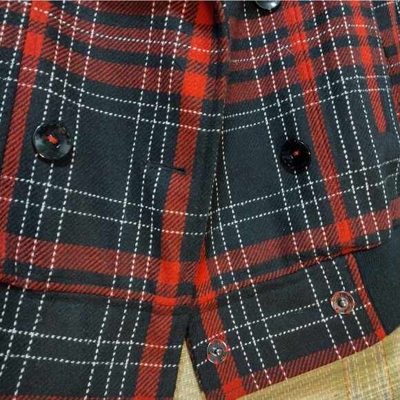 Express Bomber Jacket Red Black Plaid Tartan 2008 Button-Down Stretch SMALL - Picture 4 of 12